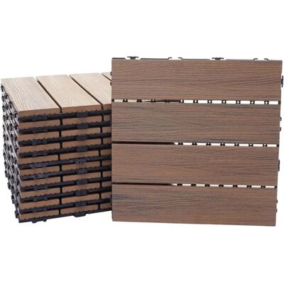 MCW WPC Bodenfliese E20 Holzoptik Balkon/Terrasse 3D-Struktur Linear 11x Je 30x30cm - 1qm Geprägt-Br MCW WPC Bodenfliese E20 Holzoptik Balkon/Terrasse 3D-Struktur Linear 11x Je 30x30cm - 1qm Geprägt-Br