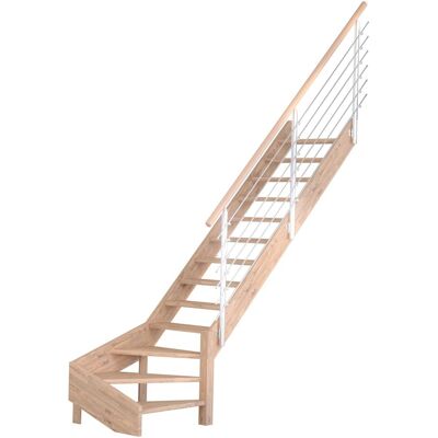 StarWood Treppen Treppe Mykonos Pro Eiche Gew. R 90 cm Holz-Edelstahl-Geländer Weiß FSC® StarWood Treppen Treppe Mykonos Pro Eiche Gew. R 90 cm Holz-Edelstahl-Geländer Weiß FSC®