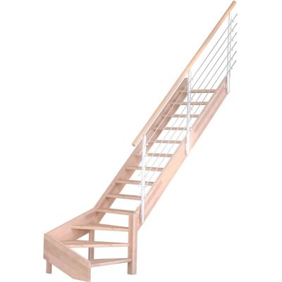 StarWood Treppen Treppe Mykonos Pro Buche Gew. R 90 cm Holz-Edelstahl-Geländer Weiß FSC® StarWood Treppen Treppe Mykonos Pro Buche Gew. R 90 cm Holz-Edelstahl-Geländer Weiß FSC®