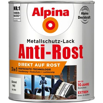 Alpina Metallschutz-Lack Anti-Rost Weiß glänzend 750 ml Alpina Metallschutz-Lack Anti-Rost Weiß glänzend 750 ml
