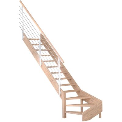 StarWood Treppen Treppe Mykonos Pro Eiche Gew. L 90 cm Holz-Edelstahl-Geländer Weiß FSC® StarWood Treppen Treppe Mykonos Pro Eiche Gew. L 90 cm Holz-Edelstahl-Geländer Weiß FSC®