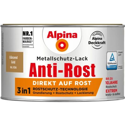 Alpina Metallschutz-Lack Anti-Rost Gold glänzend 300 ml Alpina Metallschutz-Lack Anti-Rost Gold glänzend 300 ml