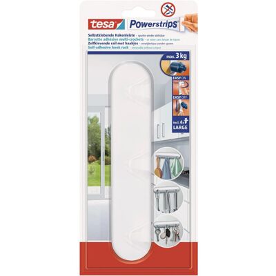 Tesa Selbstklebende Hakenleiste Weiß mit 4 x Powerstrips Large Tesa Selbstklebende Hakenleiste Weiß mit 4 x Powerstrips Large