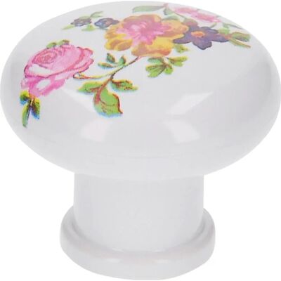 Siro Möbelknopf Kunststoff Weiß mit Blumendekor Ø 32 mm Siro Möbelknopf Kunststoff Weiß mit Blumendekor Ø 32 mm