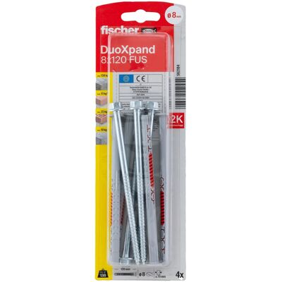 Fischer Langschaftdübel DuoXpand FUS 8 x 120 Sechskantschraube U-Scheibe 4 Stück Fischer Langschaftdübel DuoXpand FUS 8 x 120 Sechskantschraube U-Scheibe 4 Stück