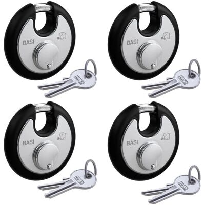 Basi Rundbügel Vorhangschloss Set 4* RVS 610W 70 mm Schwarz Gleichschließend Edelstahlgehäuse Witterungsschutz Basi Rundbügel Vorhangschloss Set 4* RVS 610W 70 mm Schwarz Gleichschließend Edelstahlgehäuse Witterungsschutz