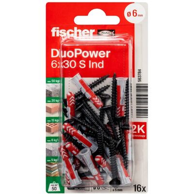 Fischer Universaldübel DuoPower mit Verzinkten Schrauben 6 mm x 30 mm 16 Stück Fischer Universaldübel DuoPower mit Verzinkten Schrauben 6 mm x 30 mm 16 Stück