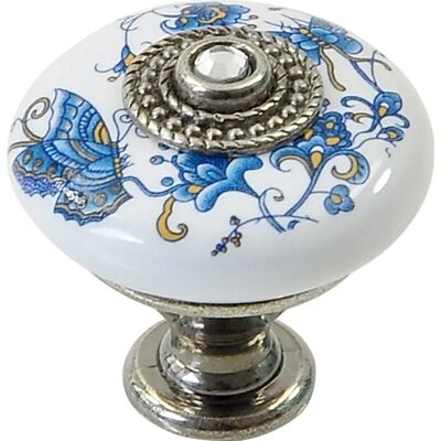 Siro Möbelknopf Keramik Altsilberfarben-Weiß mit Strass-Stein-Dekor Ø 32 mm Siro Möbelknopf Keramik Altsilberfarben-Weiß mit Strass-Stein-Dekor Ø 32 mm