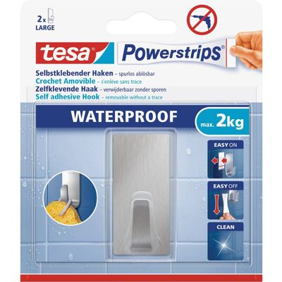 Tesa Powerstrips Haken Waterproof eckig Edelstahl Large Tesa Powerstrips Haken Waterproof eckig Edelstahl Large