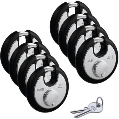 Basi Rundbügel Vorhangschloss Set 8* RVS 610W 70 mm Schwarz Gleichschließend Edelstahlgehäuse Witterungsschutz Basi Rundbügel Vorhangschloss Set 8* RVS 610W 70 mm Schwarz Gleichschließend Edelstahlgehäuse Witterungsschutz