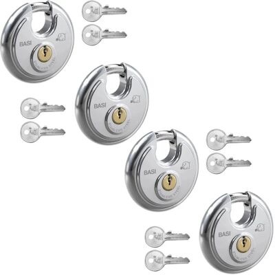 Basi Rundbügel Vorhangschloss Set 4* RVS 610 70 mm Gleichschließend Edelstahlgehäuse Basi Rundbügel Vorhangschloss Set 4* RVS 610 70 mm Gleichschließend Edelstahlgehäuse