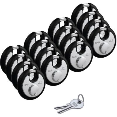 Basi Rundbügel Vorhangschloss Set 16* RVS 610W 70 mm Schwarz Gleichschließend Edelstahlgehäuse Witterungsschutz Basi Rundbügel Vorhangschloss Set 16* RVS 610W 70 mm Schwarz Gleichschließend Edelstahlgehäuse Witterungsschutz