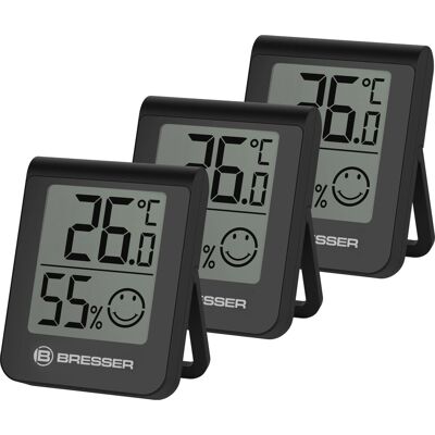 BRESSER HumiTemp Thermo- und Hygrometer 3er-Set Schwarz BRESSER HumiTemp Thermo- und Hygrometer 3er-Set Schwarz