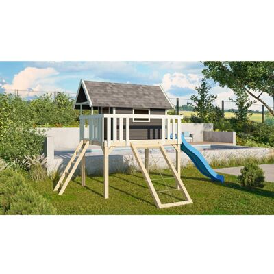 AKUBI Fidel Spielhaus - Kinder Holzspielhaus mit Rutsche & Kletterrampe AKUBI Fidel Spielhaus - Kinder Holzspielhaus mit Rutsche & Kletterrampe