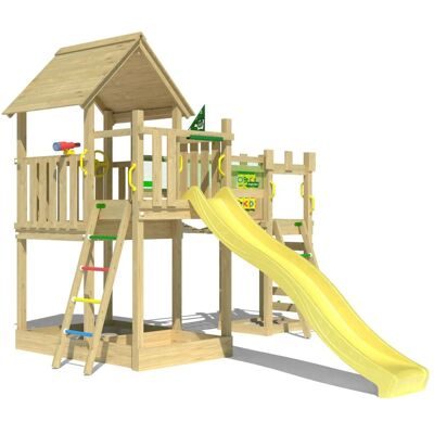 Jungle Gym Spielturm Lookout Holz Wackelbrücke Kletterrampe Rutsche Gelb Jungle Gym Spielturm Lookout Holz Wackelbrücke Kletterrampe Rutsche Gelb