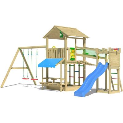 Jungle Gym Spielturm Cascade Holz Picnic m. 2 Schaukeln Brücke Rutsche Blau Jungle Gym Spielturm Cascade Holz Picnic m. 2 Schaukeln Brücke Rutsche Blau