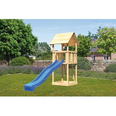Karibu Spielturm Lotti Naturbelassen mit Satteldach & Rutsche Blau Karibu Spielturm Lotti Naturbelassen mit Satteldach & Rutsche Blau