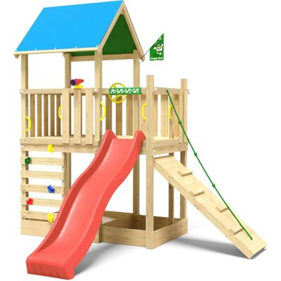 Jungle Gym Spielturm Wonder Holz mit Planendach Kletterrampe Rutsche Rot Jungle Gym Spielturm Wonder Holz mit Planendach Kletterrampe Rutsche Rot