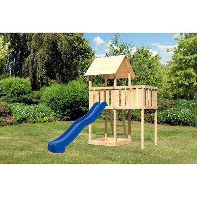 Karibu Spielturm Lotti mit Satteldach, Anbauplattform & Rutsche Blau Karibu Spielturm Lotti mit Satteldach, Anbauplattform & Rutsche Blau