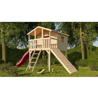 AKUBI Holzspielhaus Benjamin mit 3m Rutsche - Spielhaus AKUBI Holzspielhaus Benjamin mit 3m Rutsche - Spielhaus