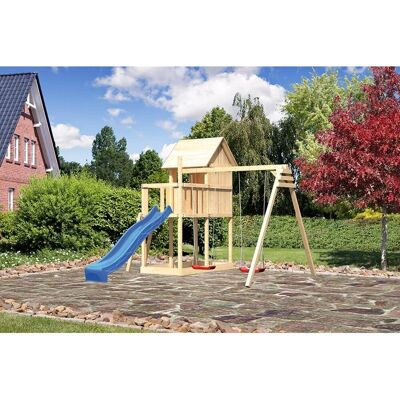 Karibu Kinderspielhaus Frieda Set Aktion 2 naturb. Anbau Doppels. Rutsche Blau Karibu Kinderspielhaus Frieda Set Aktion 2 naturb. Anbau Doppels. Rutsche Blau