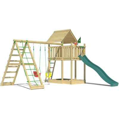 Jungle Gym Spiel Canopy Holz Doppelschaukel Kletterbock Rutsche Dunkelgrün Jungle Gym Spiel Canopy Holz Doppelschaukel Kletterbock Rutsche Dunkelgrün