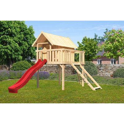 AKUBI Fidel Spielhaus - 150cm Plattform, Rutsche Rot, Natur AKUBI Fidel Spielhaus - 150cm Plattform, Rutsche Rot, Natur