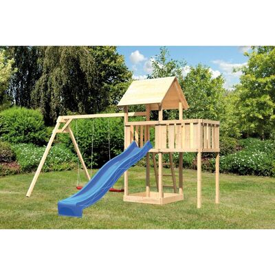 Karibu Spielturm Lotti mit Doppelschaukel, Anbauplattform & Rutsche Blau Karibu Spielturm Lotti mit Doppelschaukel, Anbauplattform & Rutsche Blau
