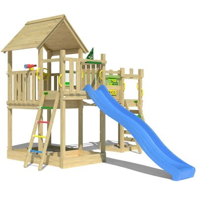 Jungle Gym Spielturm Lookout Holz Wackelbrücke Kletterrampe Rutsche Blau Jungle Gym Spielturm Lookout Holz Wackelbrücke Kletterrampe Rutsche Blau