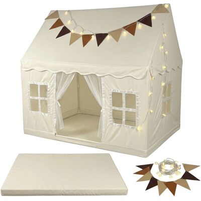 Relaxdays Spielzelt Polyester PVC Beige mit Lichterkette 130 cm x 125 cm x 95 cm Relaxdays Spielzelt Polyester PVC Beige mit Lichterkette 130 cm x 125 cm x 95 cm