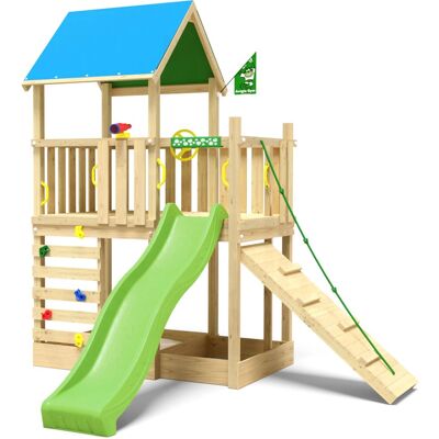 Jungle Gym Spielturm Wonder Holz mit Planendach Kletterrampe Rutsche Hellgrün Jungle Gym Spielturm Wonder Holz mit Planendach Kletterrampe Rutsche Hellgrün