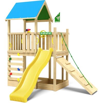 Jungle Gym Spielturm Wonder Holz mit Planendach Kletterrampe Rutsche Gelb Jungle Gym Spielturm Wonder Holz mit Planendach Kletterrampe Rutsche Gelb