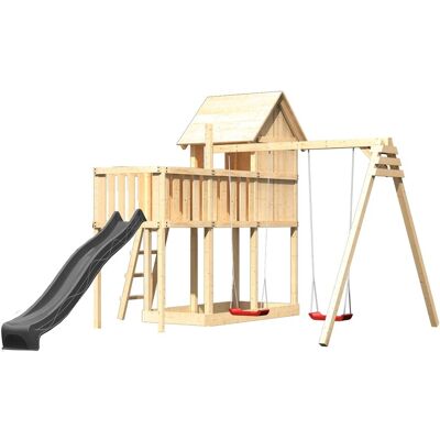 Karibu Spielhaus Frieda mit Rutsche Schaukel u. Plattform Natur-Anthrazit Karibu Spielhaus Frieda mit Rutsche Schaukel u. Plattform Natur-Anthrazit