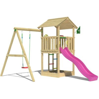 Jungle Gym Spielturm Beacon Holz mit Einzelschaukel Rutsche Fuchsia Jungle Gym Spielturm Beacon Holz mit Einzelschaukel Rutsche Fuchsia