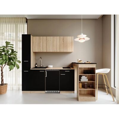 Respekta Ingrid Singleküche 180 cm Schwarz mit Bartisch mit Apothekenschrank Respekta Ingrid Singleküche 180 cm Schwarz mit Bartisch mit Apothekenschrank