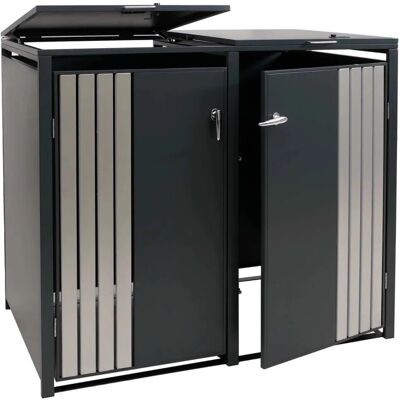 MCW 2er-Mülltonnenverkleidung O67 Anthrazit Edelstahl 122x132x84cm MCW 2er-Mülltonnenverkleidung O67 Anthrazit Edelstahl 122x132x84cm