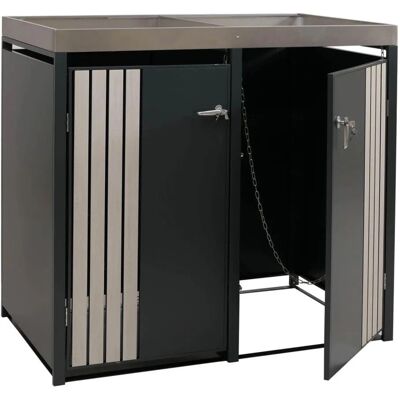 MCW 2er-Mülltonnenverkleidung O67 Anthrazit Holzoptik Hell 125x132x84cm MCW 2er-Mülltonnenverkleidung O67 Anthrazit Holzoptik Hell 125x132x84cm