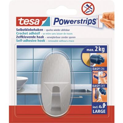 Tesa Selbstklebehaken Edelstahl Oval mit 4 x Powerstrips Large Tesa Selbstklebehaken Edelstahl Oval mit 4 x Powerstrips Large