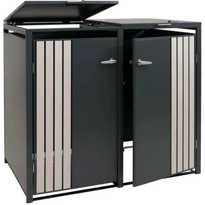 MCW 2er-Mülltonnenverkleidung O67 Anthrazit Holzoptik Hell 122x132x84cm MCW 2er-Mülltonnenverkleidung O67 Anthrazit Holzoptik Hell 122x132x84cm