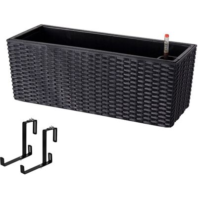 Relaxdays Balkonkasten Polypropylen Metall Schwarz mit Halterung Füllstandsanzeige 19 cm x 50 cm x 19 cm Relaxdays Balkonkasten Polypropylen Metall Schwarz mit Halterung Füllstandsanzeige 19 cm x 50 cm x 19 cm