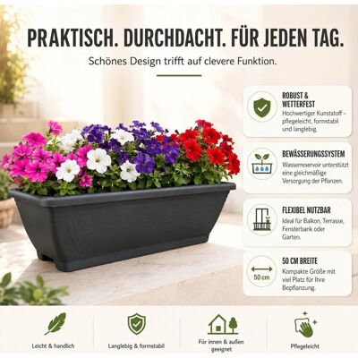 BigDean 3X Blumenkasten Mit Abnehmbarem Untersetzer Anthrazit 50 Cm Lang Aus Bruchsicherem Kunststoff Pflanzkasten Mit Wasserspeicher Für Innen BigDean 3X Blumenkasten Mit Abnehmbarem Untersetzer Anthrazit 50 Cm Lang Aus Bruchsicherem Kunststoff Pflanzkasten Mit Wasserspeicher Für Innen