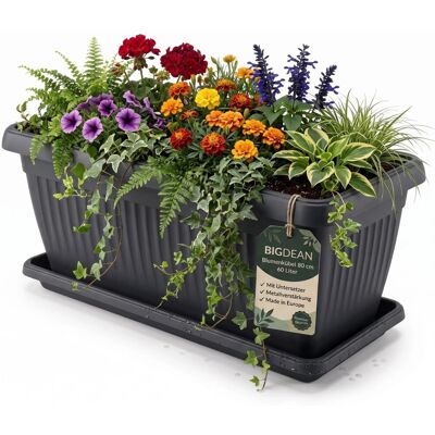 BigDean Blumenkübel Jumbo 80x37,5x30,5cm 60 Liter Mediterranes Design inkl. Untersetzer Anthrazit BigDean Blumenkübel Jumbo 80x37,5x30,5cm 60 Liter Mediterranes Design inkl. Untersetzer Anthrazit