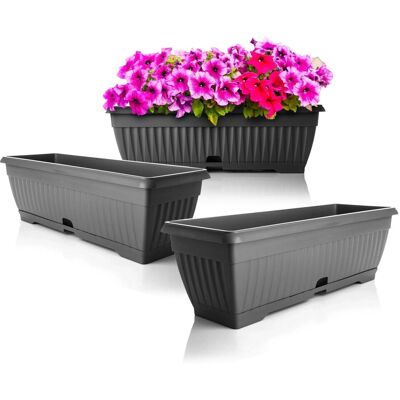 BigDean 3x Blumenkasten Balkon Mit Untersetzer Anthrazit 50 Cm Balkonkasten Pflanzkasten Blumenkasten Mit Wasserspeicher Für Innen Und Außenbereich BigDean 3x Blumenkasten Balkon Mit Untersetzer Anthrazit 50 Cm Balkonkasten Pflanzkasten Blumenkasten Mit Wasserspeicher Für Innen Und Außenbereich