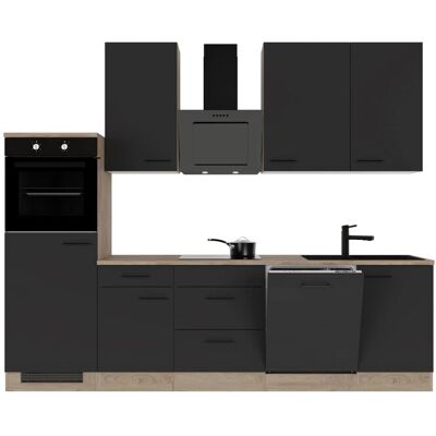 FlexWell Exclusiv Flex-Well Exclusiv Küchenzeile Capri 280 cm Schwarz Matt-Endgrain Oak FlexWell Exclusiv Flex-Well Exclusiv Küchenzeile Capri 280 cm Schwarz Matt-Endgrain Oak