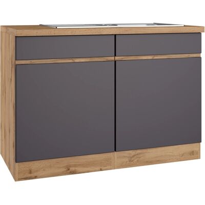 Held Möbel Küchen-Spülenunterschrank Turin 120 cm mit 2 Türen Graphit/Wotaneiche Held Möbel Küchen-Spülenunterschrank Turin 120 cm mit 2 Türen Graphit/Wotaneiche