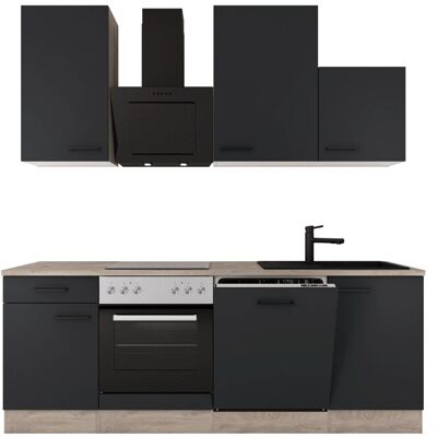 FlexWell Exclusiv Flex-Well Exclusiv Küche 1701-017sWs Capri 220 cm Schwarz Matt-Endgrain Oak FlexWell Exclusiv Flex-Well Exclusiv Küche 1701-017sWs Capri 220 cm Schwarz Matt-Endgrain Oak
