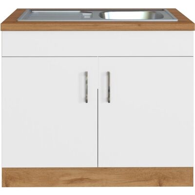 Held Möbel Küchen-Spülenschrank Sorrento 100x85x60cm 2 Türen Weiß-WotanEiche Held Möbel Küchen-Spülenschrank Sorrento 100x85x60cm 2 Türen Weiß-WotanEiche