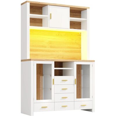 Merax Buffetschrank 120x40x188cm LED 4 Türen 6 Schubladen Holzoptik Weiß Merax Buffetschrank 120x40x188cm LED 4 Türen 6 Schubladen Holzoptik Weiß