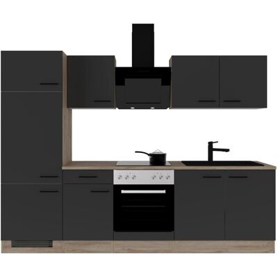 FlexWell Exclusiv Flex-Well Exclusiv Küchenzeile Capri 270 cm Schwarz Matt-Endgrain Oak FlexWell Exclusiv Flex-Well Exclusiv Küchenzeile Capri 270 cm Schwarz Matt-Endgrain Oak