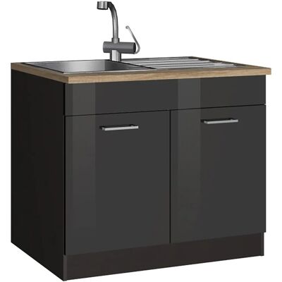 Held Möbel Küchen-Spülenunterschrank Mailand 100 cm Hochglanz Graphit/Graphit Held Möbel Küchen-Spülenunterschrank Mailand 100 cm Hochglanz Graphit/Graphit
